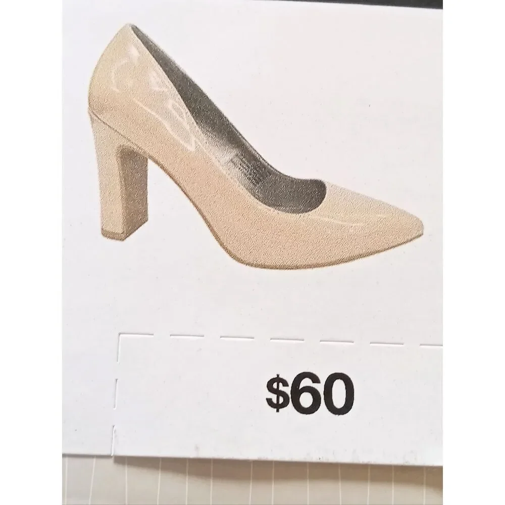 (ST1-6033) Women's Worthington Zool Pointed Toe Block Heel Pumps - Nougat Sz 10